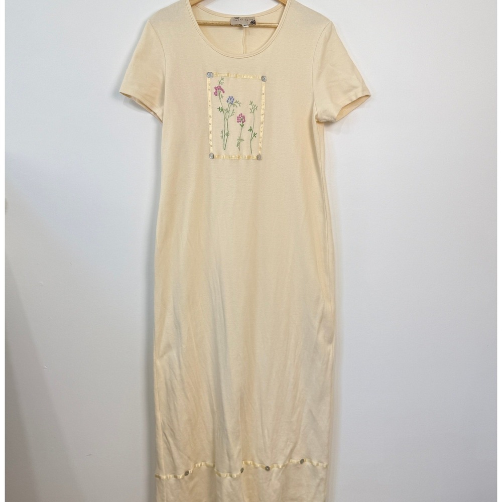Vintage Earth‎ Song Floral Embroidered Maxi Dress Fit Large Cream Cottagecore